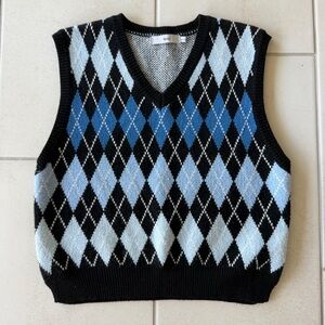 Adika V-Neck Argyle Sweater Vest - Black and Blue